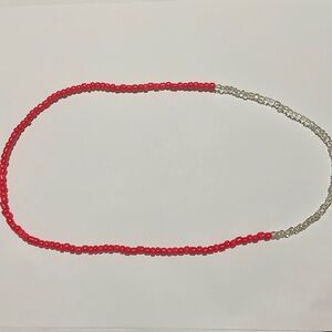 Red and clear seed bead necklace.
